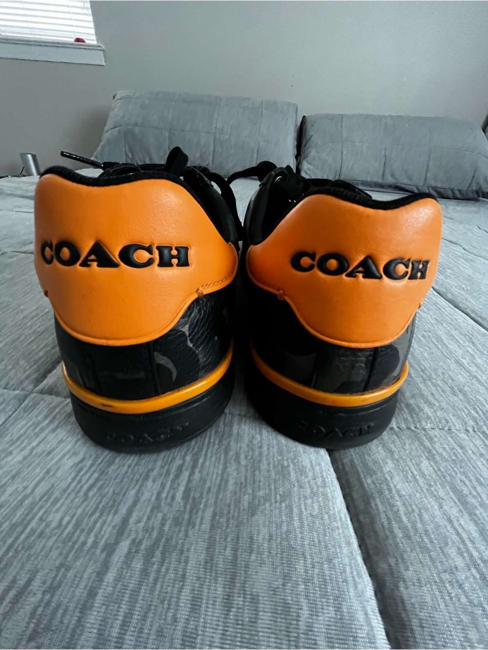 Coach Black and Orange Leather High-Top Sneakers